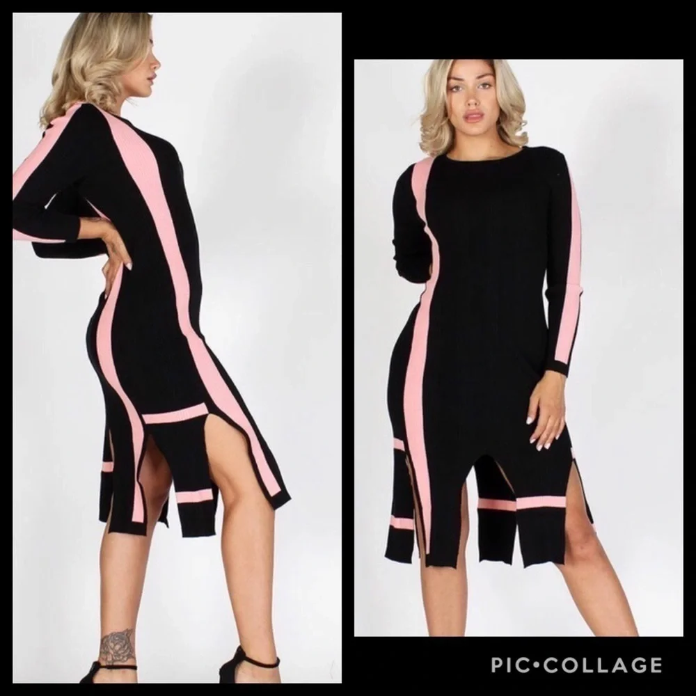 SALE!! Knit Black & Pink Dress - Picture 2 of 4